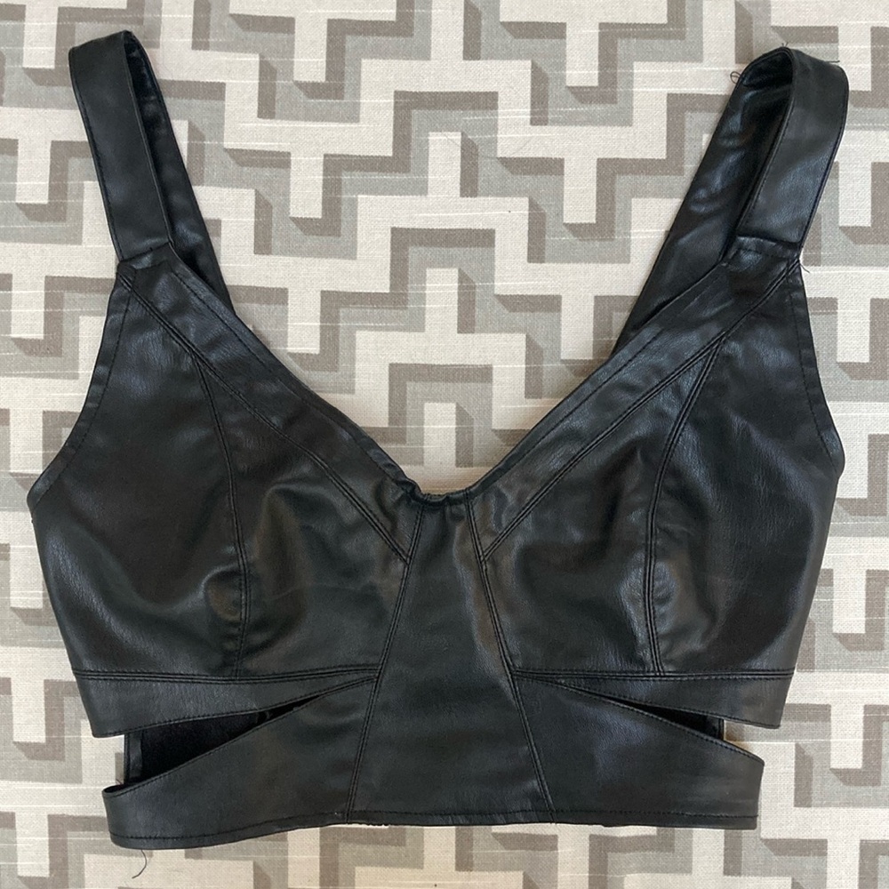 Black Faux Leather Crop Tank Top - Women
